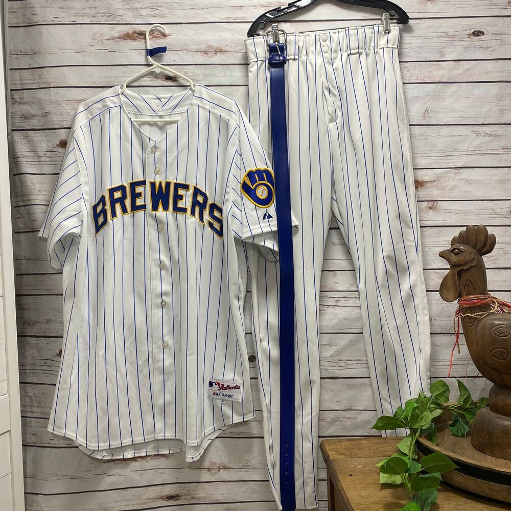 Milwaukee Brewers MLB Authentic Collection Jersey Uniform Majestic Pinstripe